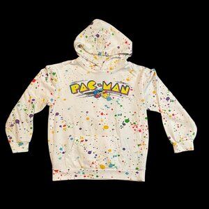 Pac-Man Graphic Sweatshirt with Hood Youth Sz L White Multicolor